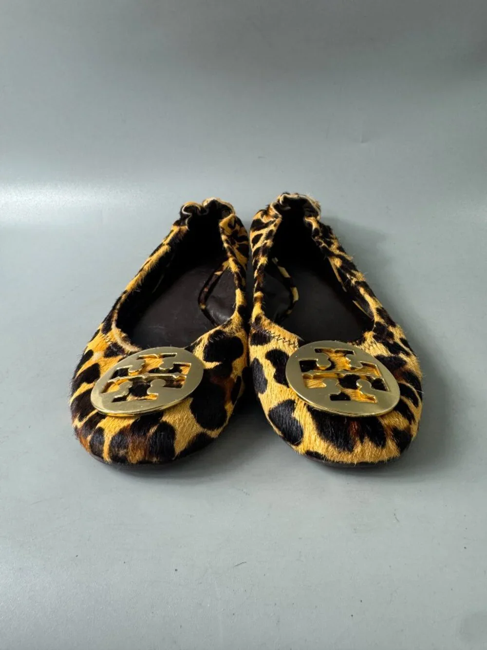 Tory Burch Reva Leopard Calf Hair Animal Print Ballet Flats, Size 9 1/2